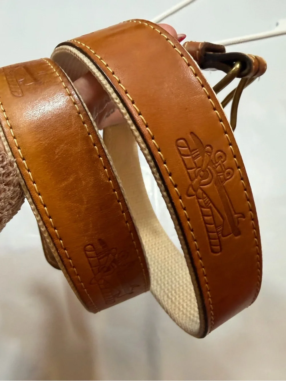 Skippers AIRPLANE BELT Brown leather Canvas Military Aviation Brass Buckle Sz 40
